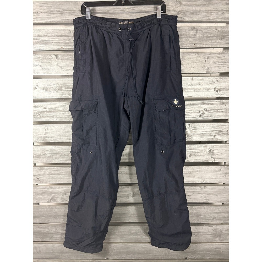 Vintage 90s Abercrombie & Fitch Mens Blue Nylon Cargo Track Utility Pants M/L